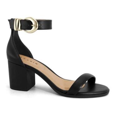 Imagem de Sandália Feminina Ramarim Salto Bloco Médio Fivela Dourada Confortável