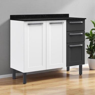 Imagem de Balcão Cozinha em Aço 3 Portas e 2 Gavetas 105cm com Tampo Florença It