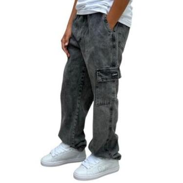 Imagem de Calça Brack Infantil Cargo Baggy Jeans Estonada Unissex-Masculino