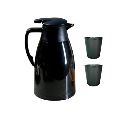 Imagem de Conjunto Garrafa Jarra Térmica 2 Copos Café Chá - Jarra Térmica Com Bico Corta-pingo 1 Litro