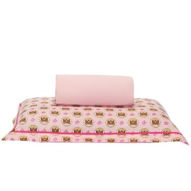 Imagem de Jogo De Cama Lençol Solteiro Ursinha Rosê Com Fronha Estampada 02 Peças - Percal Algodão 140 Fios