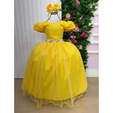 Imagem de Vestido Infantil Longo Amarelo com Glitter para Formatura Dama - no-br