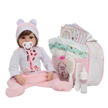 Imagem de Bebê Reborn Roupa Girafinha Realista com Cabelo Longo Fofo - Cegonha R