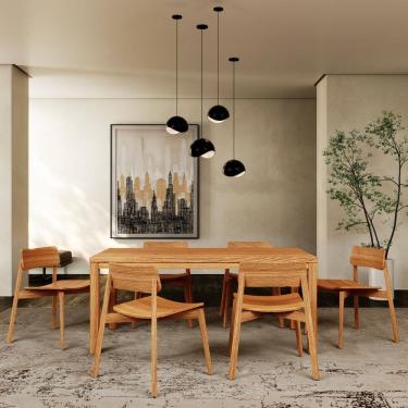 Imagem de Mesa de jantar 180cm 155NC com 6 Cadeiras 1557NC Nature Madeira Maciça Rústico Claro Finestra