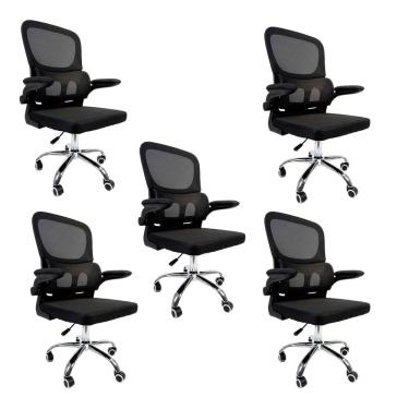 Imagem de Kit 5 Cadeiras De Escritório Diretor Oficial Atenas Sem Apoio Preto