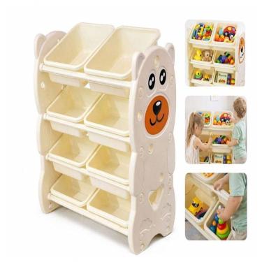 Imagem de Estante Infantil Caixa Organizador 8 Gavetas Brinquedos 4 Prateleiras Nicho Porta Treco Armario Multiuso Ursinho
