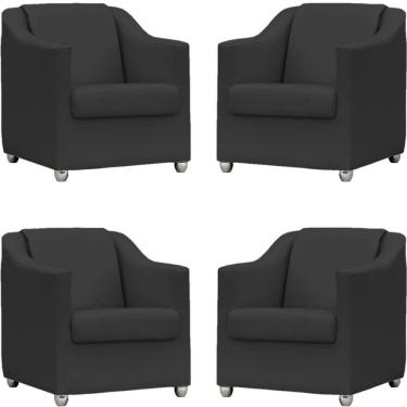 Imagem de Kit 4 Poltronas Mila Corino Cores Pé De Plástico Cromado - Preto Corino