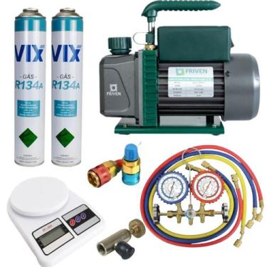 Imagem de Kit Recarga Ar Condicionado Automotivo Com Bomba De Vácuo - Refrigeraç