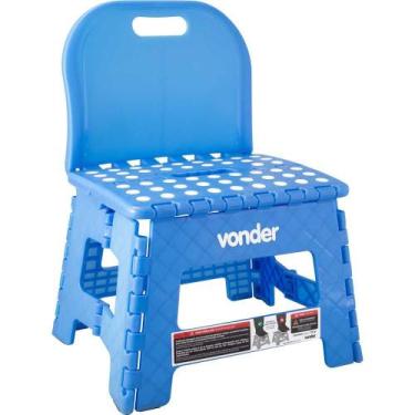 Imagem de Banqueta Plástica Dobrável Azul Altura 220 Mm, com Encosto, Vonder