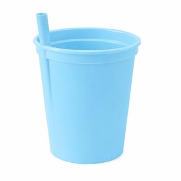 Imagem de Copo Infantil Com Canudo Fixo Sem Tampa 330ml Plasutil Cores -, Azul