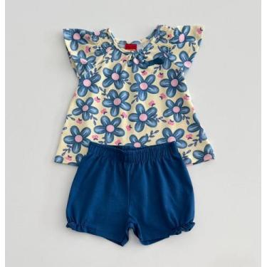 Imagem de Conjunto Kyly Infantil Menina Blusa Flores E Shorts Moletom 2 Cores Ve