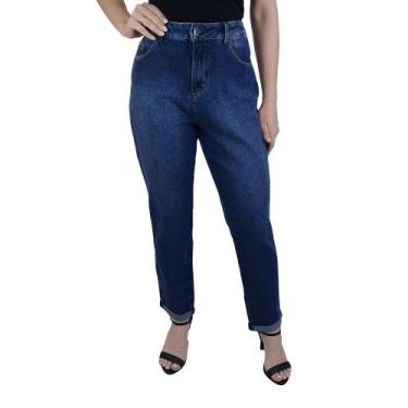 Imagem de Calça Feminina Lado Avesso Jeans Mom Azul - L12502, 46, Azul