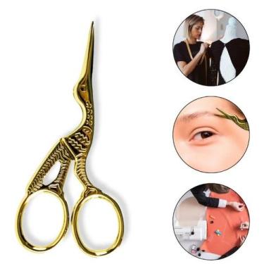 Imagem de Tesoura Passaro Dourado Ponta Fina Costura 9cm - KIT