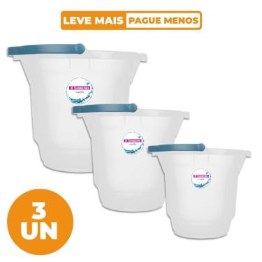Imagem de Kit 3 Baldes Plásticos Hydrus para Limpeza com Alça Anatômica e Bico Direcionador Transparente Sanremo