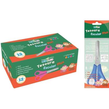 Imagem de Tesoura Escolar Leonora Plus 13cm Ponta Arredondada Cabo Colorido Caixa com 12 Unidades