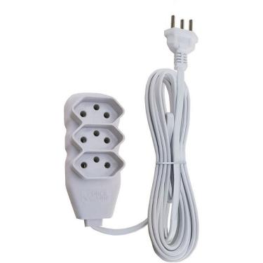 Imagem de Extensão Elétrica Tripolar Slim 5m 3 Tomadas Design Compacto Branco Forceline