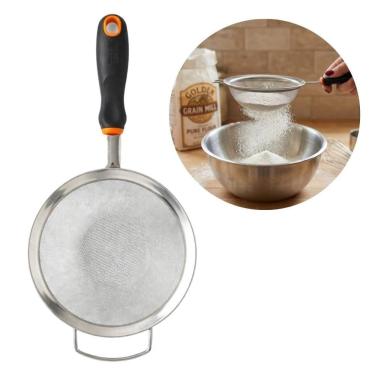 Imagem de Peneira BS40195 Coar e Polvilhar 16cm Aco Inox com Alca Plastico ABS Cozinha Preto Baker