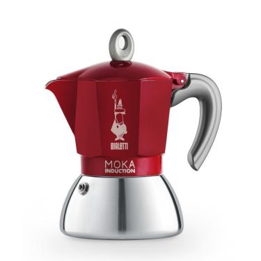 Imagem de Cafeteira Moka Indução 4 Xícaras Alumínio e Aço Inox Compatível com Todos os Fogões Vermelha Bialetti