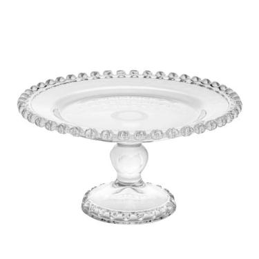 Imagem de Prato para bolos e doces de vidro / boleira borda coração transparente