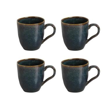Imagem de Conjunto de Canecas Oceano 273ML 4 Peças em Stoneware Laváveis em Lava Louças para Cozinha Azul Porto Brasil