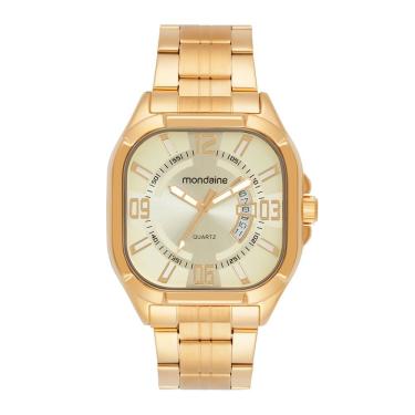 Imagem de Relógio Masculino Analógico Relógio Masculino Dourado Quadrado Calendário Aço Inox LED Dourado Mondaine