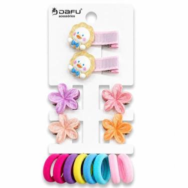 Imagem de Kit Acessórios Para Cabelo Infantil: 2 Presilhas, 4 Piranhas e 10 Elás