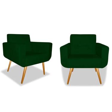 Imagem de Kit 02 Poltronas Decorativa Anitta Pés Madeira Suede Verde