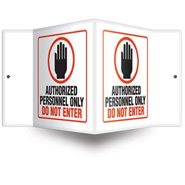 Imagem de Accuform Placa de projeção PSP120 3D, legenda "Pessoal autorizado SOMENTE NÃO", painel de 6" x 12,7 cm, plástico de alto impacto grosso de 0,10 cm, furos de montagem pré-perfurados, vermelho/preto no branco