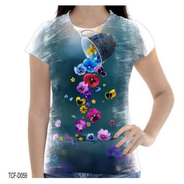 Imagem de Camiseta Baby Look Flores Xicara Primavera - Estilo Kraken
