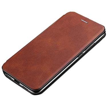 Imagem de GSYH Capa carteira para iPhone 13 Pro Max/13 Pro, Capa flip protetora de couro legítimo slots para cartão TPU Shell Kickstand Proteção de câmera Magnética, Marrom, 13 15,5 cm