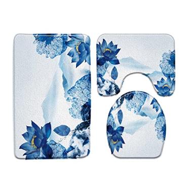 Imagem de Tapete de banho de bambu de tinta estilo chinês 3 conjunto de plantas pintadas à mão tapetes de banheiro tapete de banheira tapetes higiênicos antiderrapantes produtos de banheiro, 872x, 3 pcs tapetes, 450mmx750mm