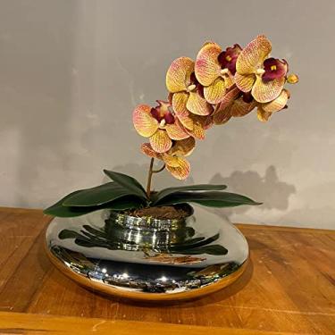 Imagem de Arranjo Centro de Mesa Orquídea Tigre Rosa Artificial Vaso Espelhado