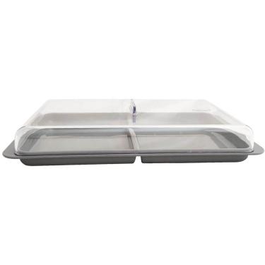 Imagem de Porta Frios Duplo Pote Para Queijo Fatiado Com Tampa Empilhável Cinza