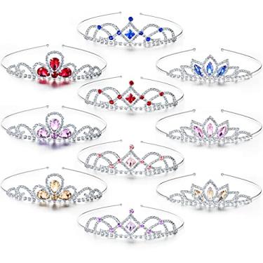 Imagem de 10 peças para meninas, coroa de strass, tiara de cristal colorida, tiara de cristal com strass, tiara de princesa para aniversário, casamento, festa de formatura, meninas, colorida