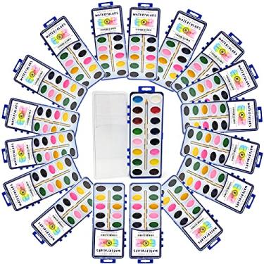 Imagem de 18 conjuntos de pintura aquarela com pincéis de madeira, 16 cores de cores laváveis da Color Swell