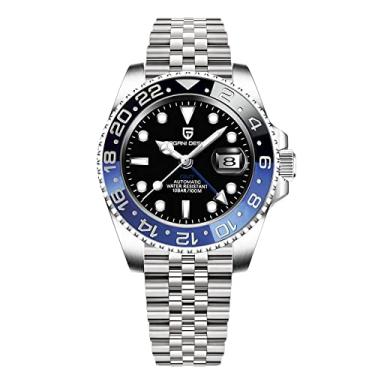 Imagem de BY BENYAR Pagani Design masculino GMT relógios automáticos - relógio mecânico moderno de aço inoxidável - relógio masculino com lente de vidro safira, Preto e azul - 5, Mecânico