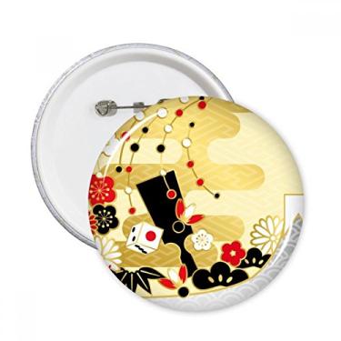 Imagem de Golden Sakura Geometria Flores Padrão Pinos Redondos Emblema Botão Decoração Acessório 5 peças