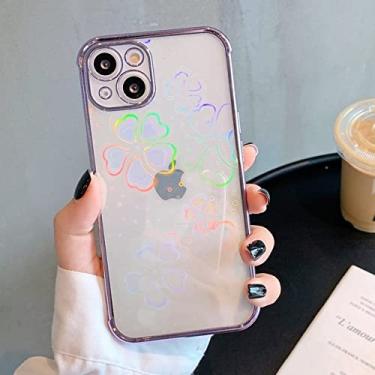 Imagem de Capa de eletroplaca de flor de laser bonito para iphone 14 13 12 11 pro max se 2020 x xs xr 8 7 plus 13 mini aurora amor coração capa clara, flor roxa, para iphone se2020