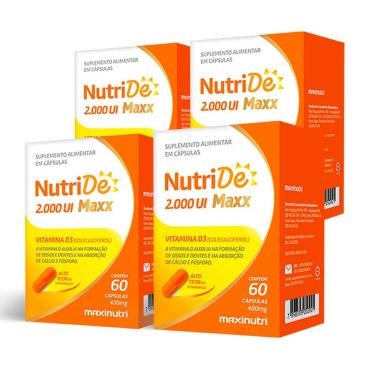 Imagem de Kit 4 NutriDe Vitamina D 2000 ui Cálcio e Fósforo 60 Caps