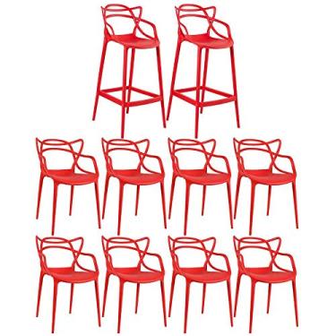Imagem de Loft7, Kit 8 cadeiras + 2 banquetas altas Masters Allegra Vermelho