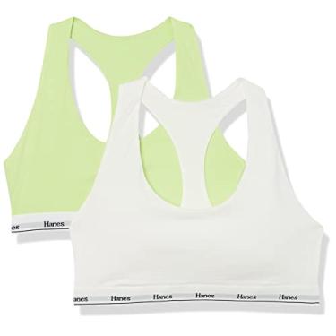 Imagem de Hanes Pacote com 2 sutiãs de algodão elástico respirável, pacote com 2, Branco/verde refrescante, P