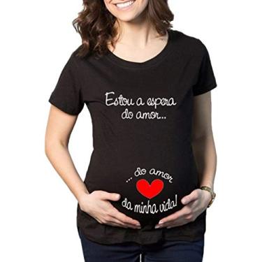 Imagem de Camiseta Criativa Urbana Grávida Gestantes Frases Engraçadas A Espera Preto G