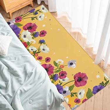 Imagem de Tapete de corredor de cozinha, fundo amarelo floral colorido primavera tapete antiderrapante tapete de porta tapete para lavanderia, cabeceira, banheiro, quarto, 48 cm x 118 cm