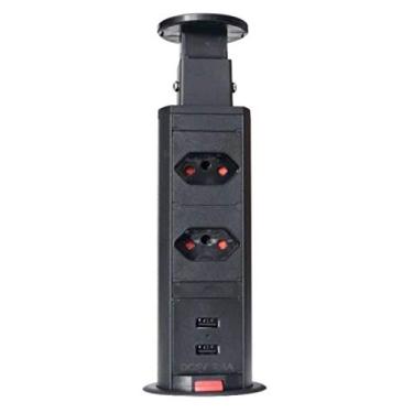 Imagem de Extensão Torre De Tomada Preta 2 Tomadas C/USB Retrátil Embutido
