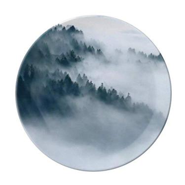 Imagem de Prato decorativo de porcelana Salver louça de jantar Fog Forest Mountain Sky Cloud