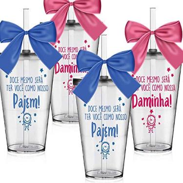 Imagem de Kit 4 Copos Convite Personalizados p/Pajem e Daminha Bonequinhos