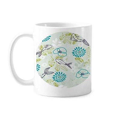 Imagem de Caneca de cerâmica de café de porcelana de cerâmica com folhas de peixe flor azul