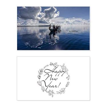 Imagem de Ocean Water Blue Boat People Picture New Year Festival Greeting Card Bless Message Gift