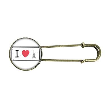 Imagem de Broche de metal retrô com estampa de palavras I Love Eiffel Tower