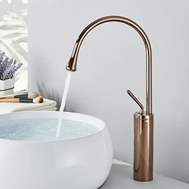 Imagem de Torneira de banheiro de ouro escovado torneira de alavanca única bica de latão misturador quente e frio torneira de pia de água, ouro rosa alto, tamanho único